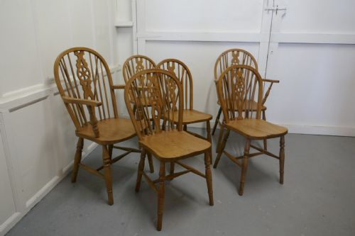 fig 2. Set of 6 Beech & Elm Wheel Back Windsor Kitchen Dining Chairs