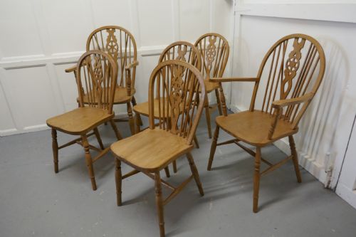 fig 3. Set of 6 Beech & Elm Wheel Back Windsor Kitchen Dining Chairs