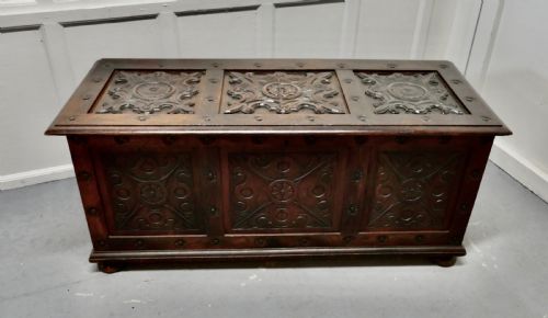 Large 18th Century Carved Oak Coffer
