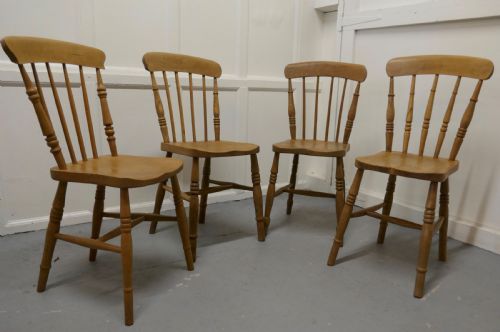 Set of 4 Victorian Elm Seated Stick Back Kitchen Dining Chairs