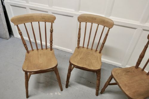 fig 3. Set of 4 Victorian Elm Seated Stick Back Kitchen Dining Chairs