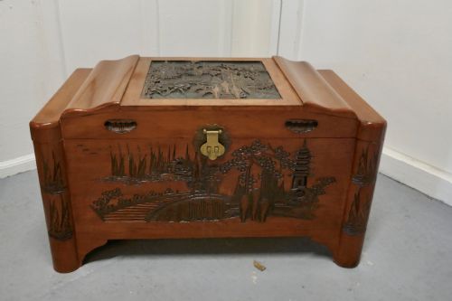 fig 1. Art Deco Oriental Carved Camphor Wood Chest