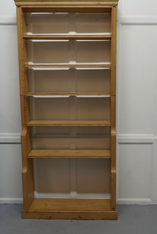 Tall Victorian Stripped Pine Open Bookcase.