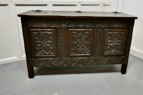 Arts and Crafts Gothic Carved Oak Coffer