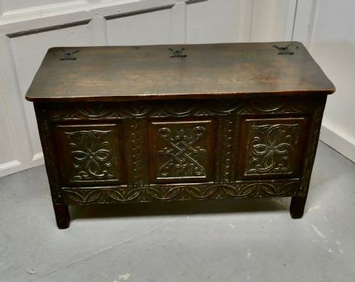 fig 1. Arts and Crafts Gothic Carved Oak Coffer