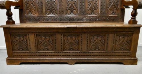 fig 4. Early 19th Century Welsh High Back Carved Oak Box Settle