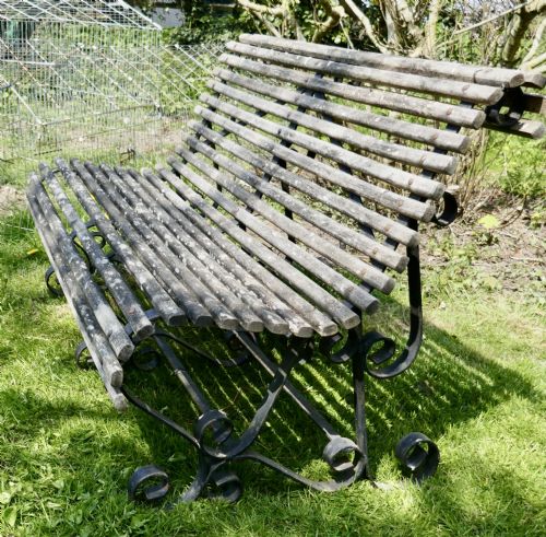 Weathered Oak Scroll Steamer Bench, Lichen Covered by Atlas