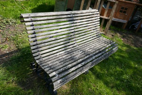 fig 3. Weathered Oak Scroll Steamer Bench, Lichen Covered by ATLAS