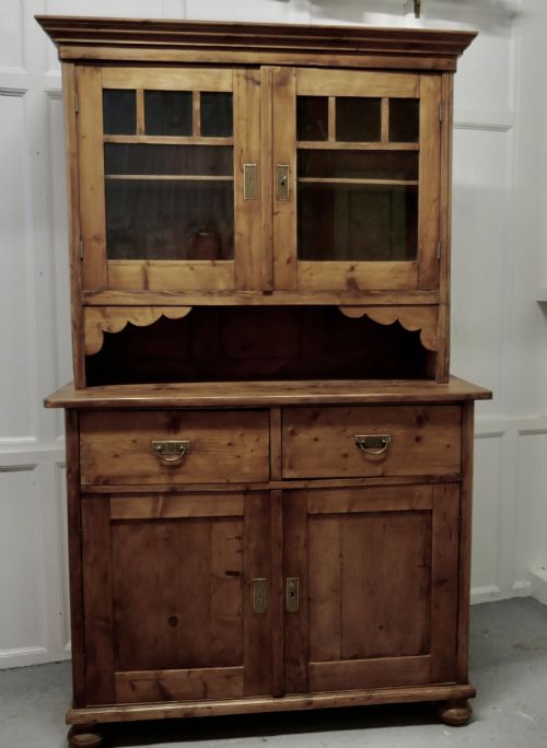 19th Century French Pine Farmhouse Kitchen Glazed Dresser
