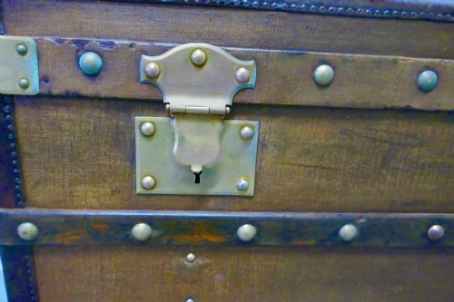 fig 2. Large Tan Canvas, Wood, Leather and Brass Bound Steamer Trunk,