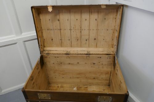 fig 4. Large Tan Canvas, Wood, Leather and Brass Bound Steamer Trunk,