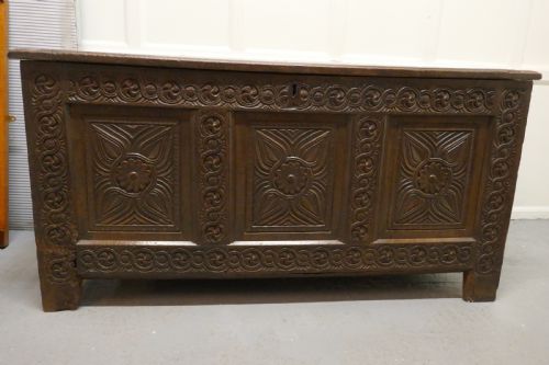 A Large 18th Century  Carved Oak Coffer