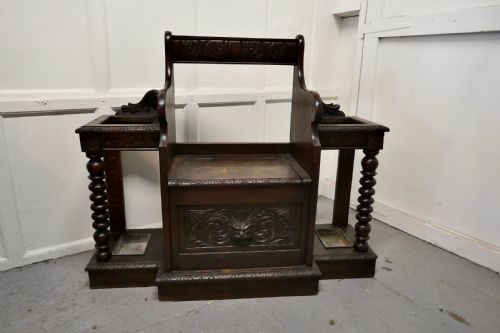 Carved Oak Green Man Hall Settle, with Stick  Stands