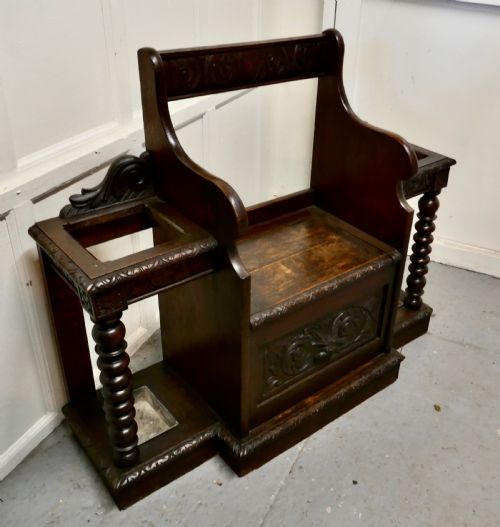 fig 2. Carved Oak Green Man Hall Settle, with Stick Stands