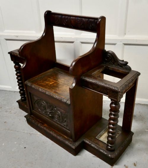 fig 3. Carved Oak Green Man Hall Settle, with Stick Stands