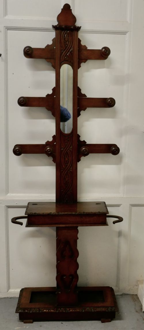 Victorian Carved Oak Tree Hall Stand