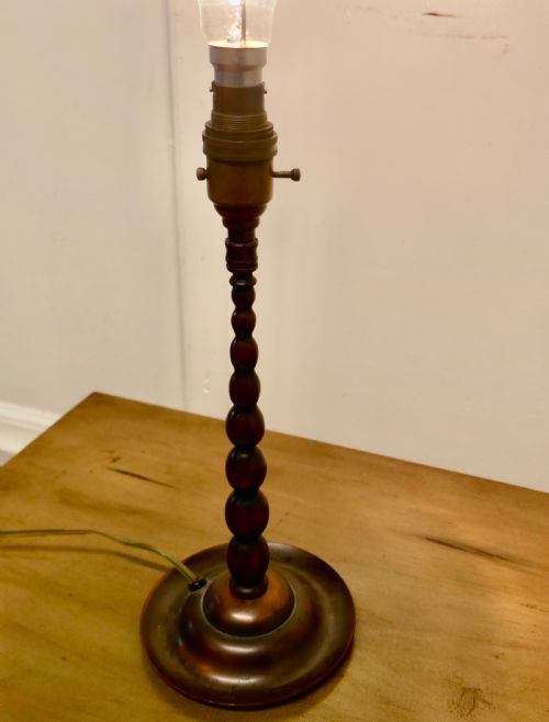 fig 3. Arts and Crafts Bobbin Twist Column Copper Table Lamp