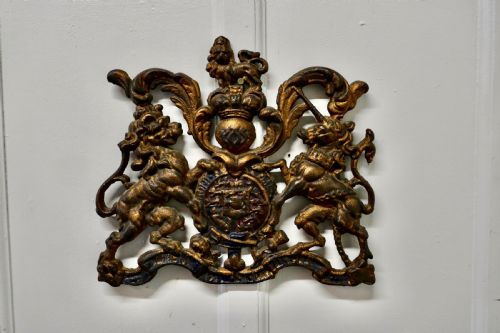 Wall Hanging Victorian Cast Iron Royal Coat of Arms Shield Plaque