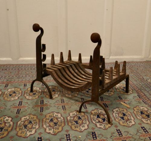 19th Century Inglenook Fire Grate on Andirons