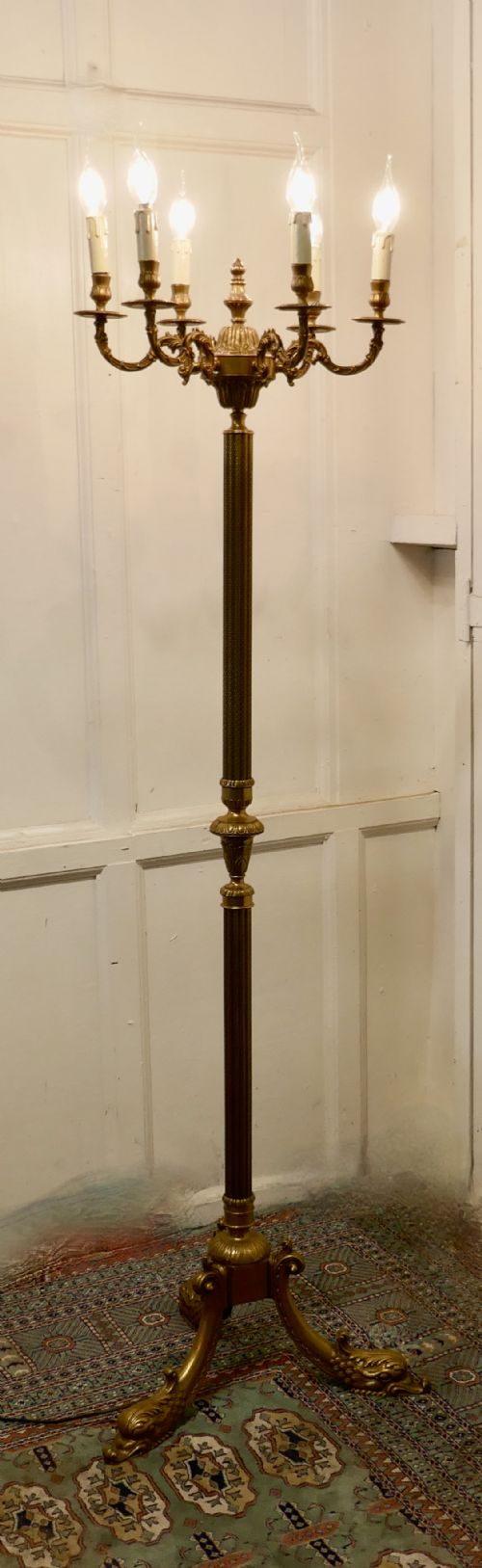 Rococo Gilt Brass Candelabra 6 Branch Floor Lamp, Standard Lamp