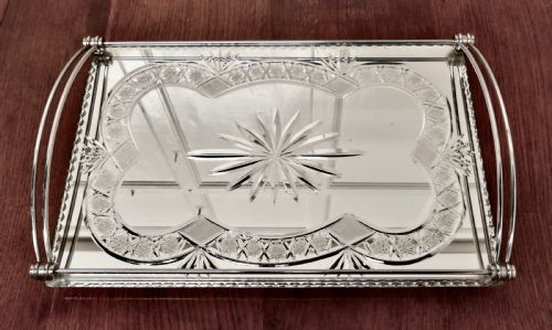 Art Deco Silver Plated Cut Glass Mirror Tray
