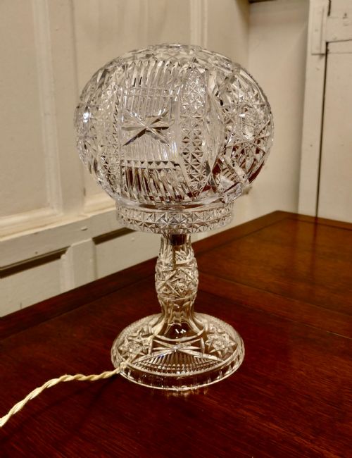 Superb Art Deco Cut Crystal Mushroom Table Lamp