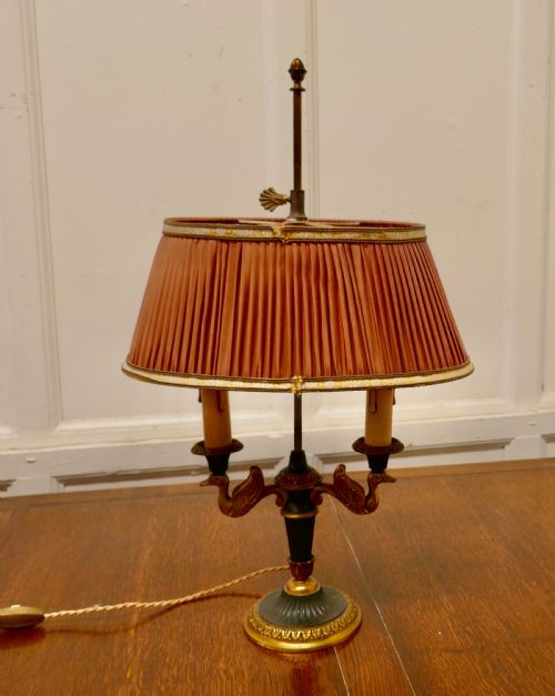 French Empire Style Brass Desk Lamp with Rose Pink Shade