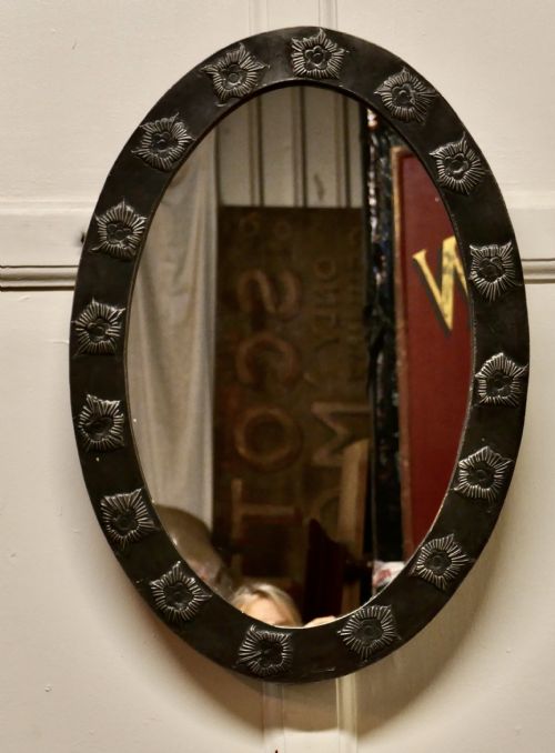 fig 1. Rare Art Nouveau Oval Pewter Wall Mirror by Daum