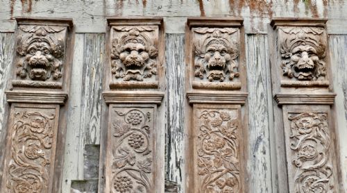 fig 1. Set of 4, 8ft Tall 18th Century Carved Oak Wall Panels