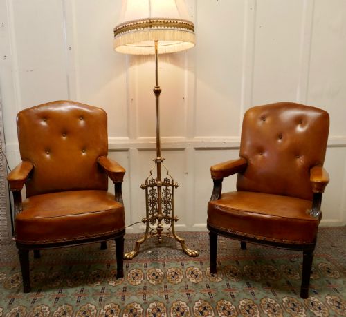 fig 1. A Pair of French Arts and Crafts Salon or Library Leather  Chairs 