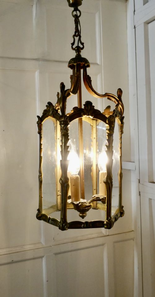 fig 2. Large French Rococo Brass Glass Lantern Hall Light
