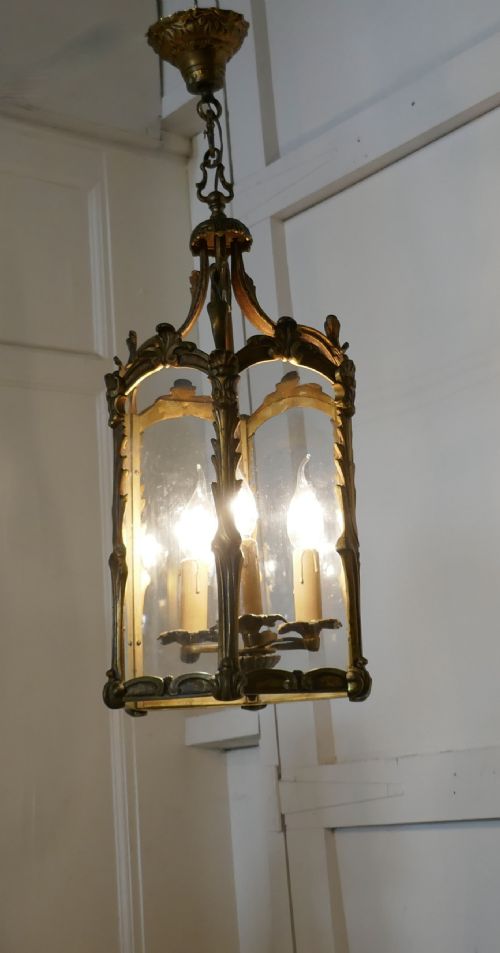 fig 3. Large French Rococo Brass Glass Lantern Hall Light