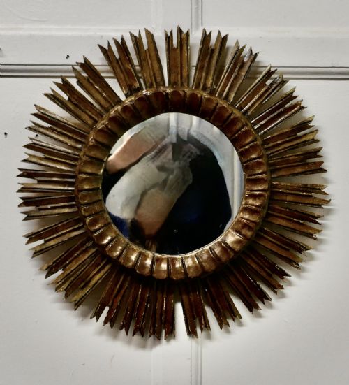 fig 1. French Carved Wood Art Deco Odeon Style Sunburst Mirror