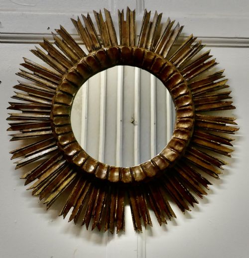 fig 2. French Carved Wood Art Deco Odeon Style Sunburst Mirror