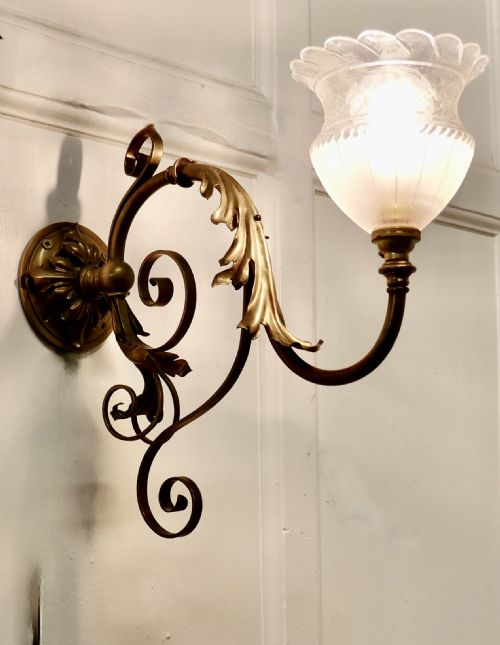 Victorian Brass Wall Light with Flower Shade
