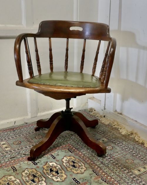 Edwardian Oak Office Desk Chair, Smokers Bow