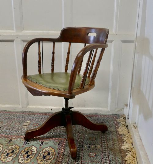 fig 1. Edwardian Oak Office Desk Chair, Smokers Bow