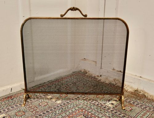 Arts and Crafts Brass and Iron Fire Guard, Spark Screen
