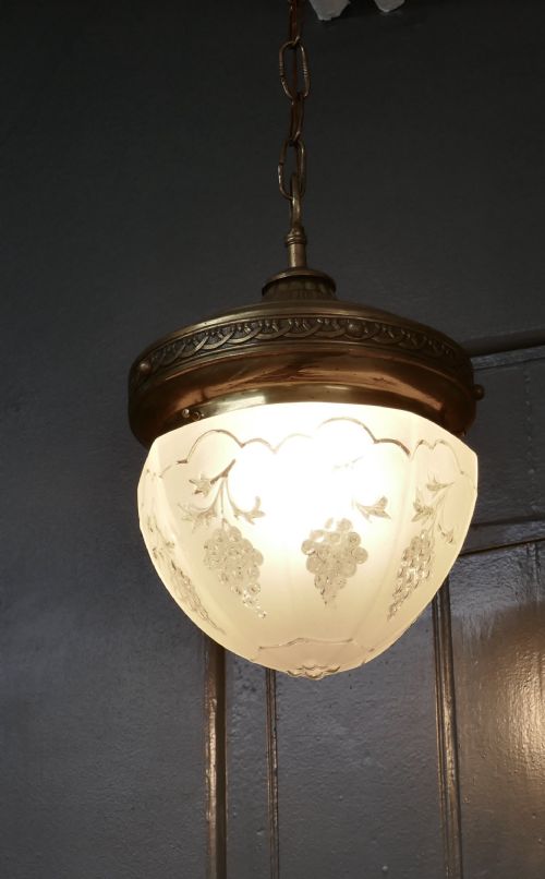 fig 1. French Opalescent Glass and Brass Hanging Pendant Light