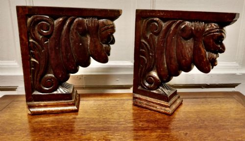 fig 2. A Pair of Carved Oak Wall Brackets Caryatid Guardians