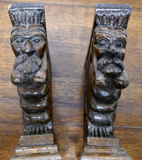 fig 3. A Pair of Carved Oak Wall Brackets Caryatid Guardians