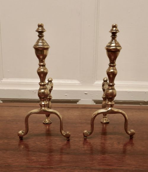 An Elegant Pair of Victorian Brass Andirons or Fire Dogs