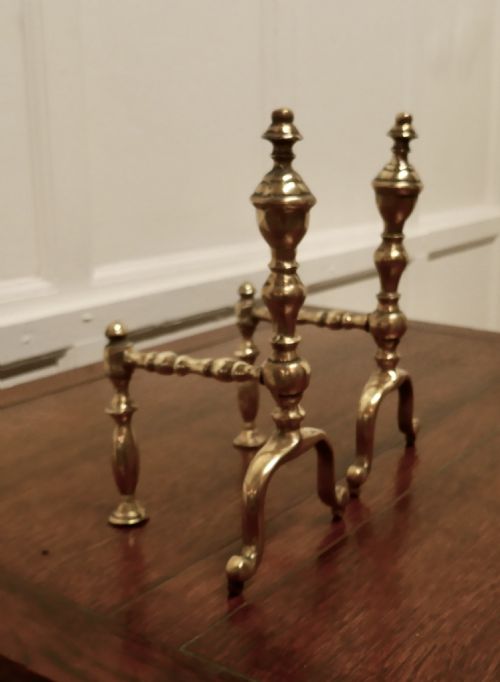 fig 1. An Elegant Pair of Victorian Brass Andirons or Fire Dogs