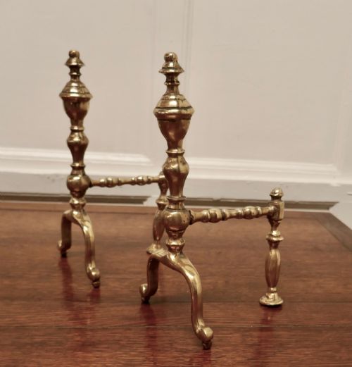 fig 2. An Elegant Pair of Victorian Brass Andirons or Fire Dogs
