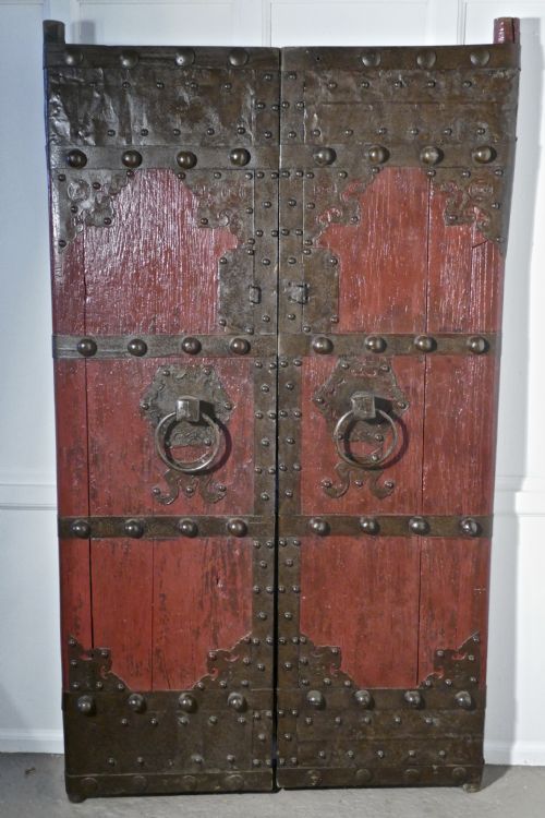 18th Century Heavy Painted Oak and Iron Oriental Doors