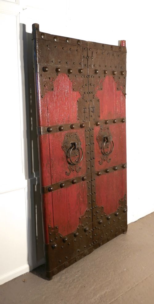 fig 1. 18th Century Heavy Painted Oak and Iron Oriental Doors
