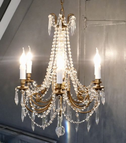 A Large French Crystal 6 Branch Salon Chandelier