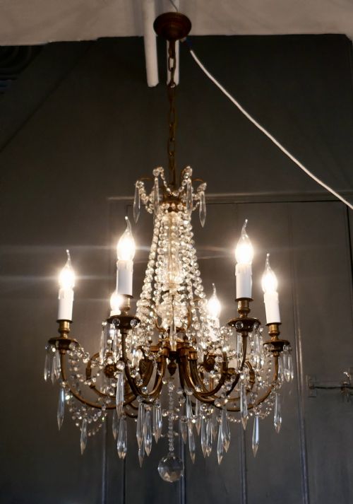 fig 1. A Large French Crystal 6 Branch Salon Chandelier