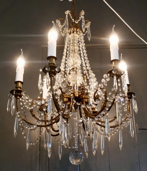 fig 2. A Large French Crystal 6 Branch Salon Chandelier