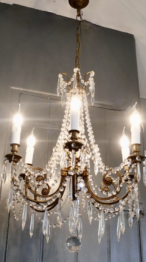 fig 4. A Large French Crystal 6 Branch Salon Chandelier